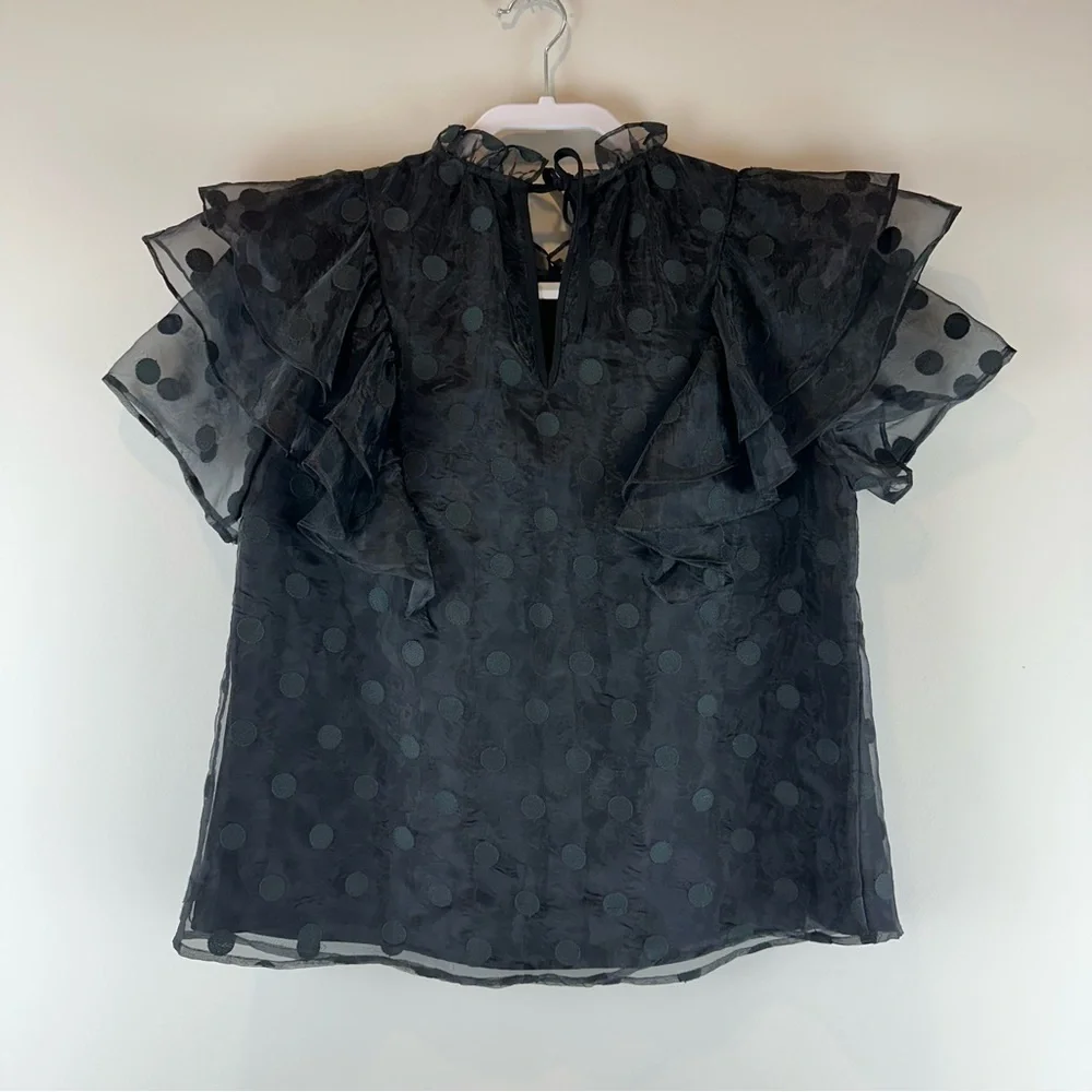 NEW Crosby by Mollie Burch Black Polka Dot Flutter Short Sleeve Emory Top Medium